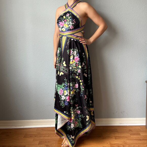 Asos Handkerchief Floral Halter Midi Dress Size 6 - Picture 2 of 9